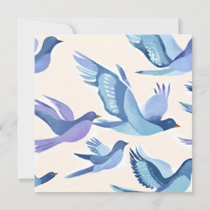 Blaue Vögel fliegen Moderne Aquarellkarte Dankeskarte
