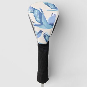 Blaue Vögel fliegen   Moderne Aquarellmalerei Golf Headcover
