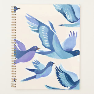 Blaue Vögel fliegen Moderne Aquarellmalerei Planer