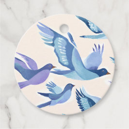 Blaue Vögel fliegen | Moderne Wasserfarbe Geschenkanhänger