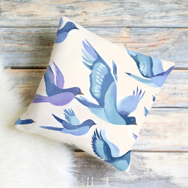 Blaue Vögel fliegen | Moderne Wasserfarbe Kissen