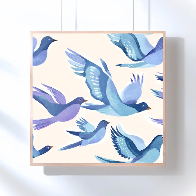 Blaue Vögel fliegen | Moderne Wasserfarbe Poster (Von Creator hochgeladen)