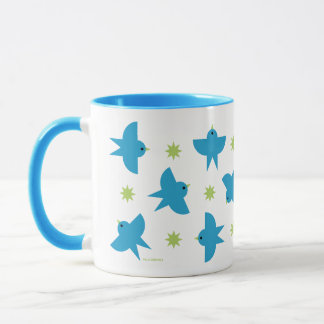 Blaue Vögel fliegendes Muster Keramikbecher Tasse