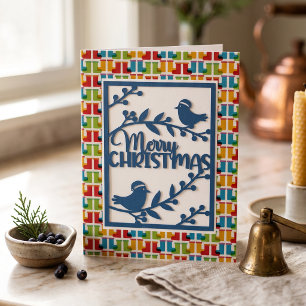 Blaue Vögel Frohe Weihnachten Faux Papercut