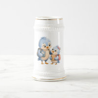 Blaue Vogel-Geschwister-Bierkrug-Tasse