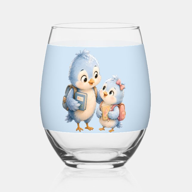 Blaue Vogel-Geschwister Stielloses Glas (Vorderseite)