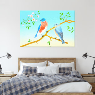 Blaue Vögel Gespannte Leinwand