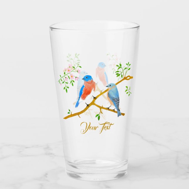 Blaue Vögel Glas (Vorderseite)