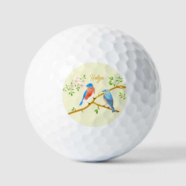 Blaue-Vögel Golfball-Marker Blassgelb Golfball (Vorderseite)