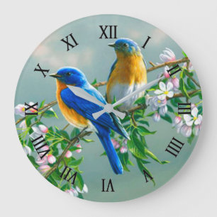 Blaue Vögel Große Wanduhr