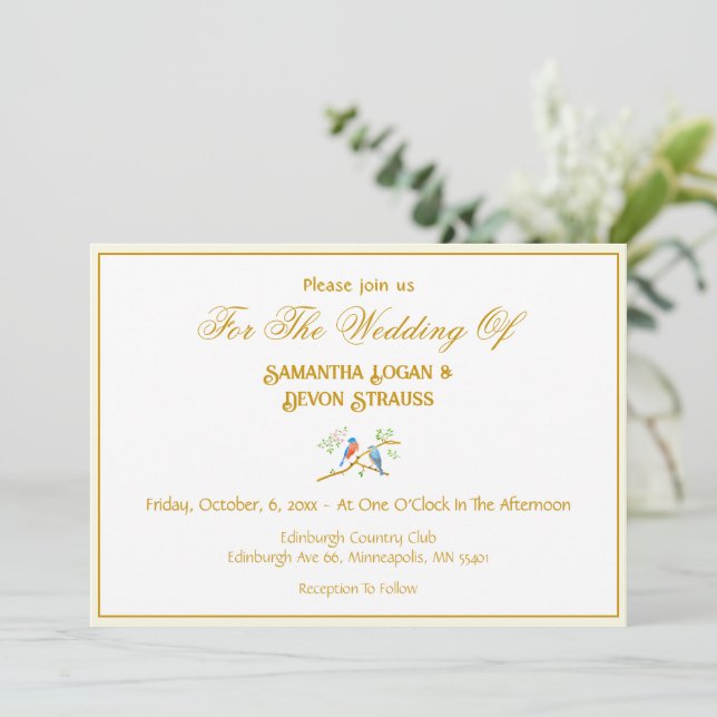 Blaue-Vögel-Hochzeitseinladung 5 x 7 Einladung (Stehend Vorderseite)