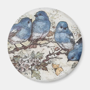 Blaue Vogel-Illustration im Vintage-Stil niedliche Magnet