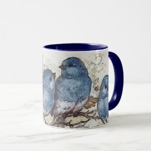 Blaue Vogel-Illustration im Vintage-Stil niedliche Tasse
