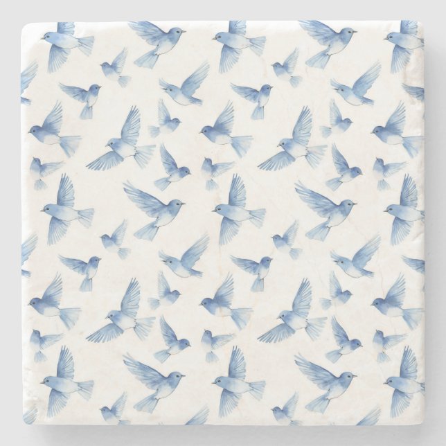 Blaue Vögel im Flug Steinuntersetzer (Vorderseite)