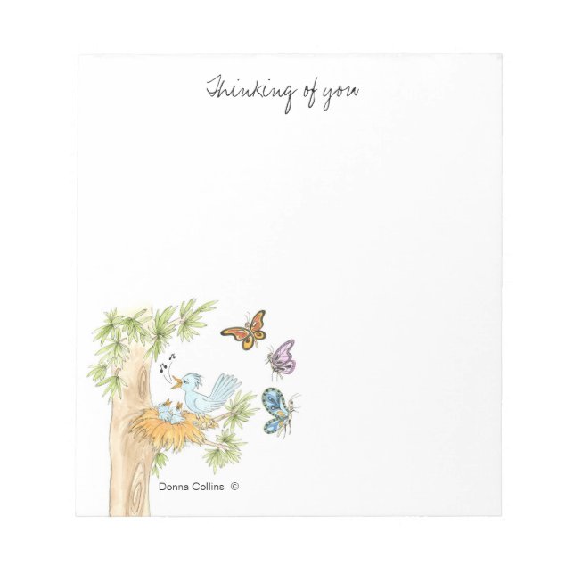 Blaue Vögel in einem Baumbeschild Notizblock (Vorderseite)