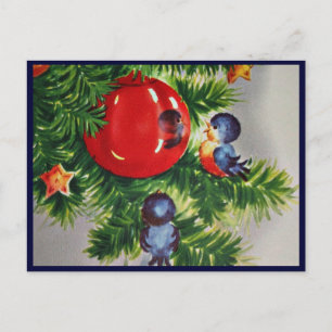 Blaue Vögel in einem Weihnachtsbaum Feiertagspostkarte