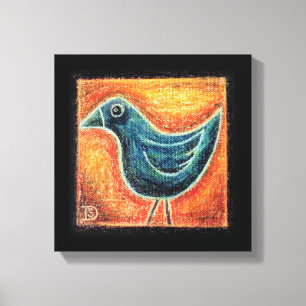 Blaue Vogel in Ölkreide Leinwanddruck