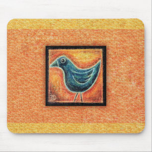 Blaue Vogel in Ölkreide Mousepad