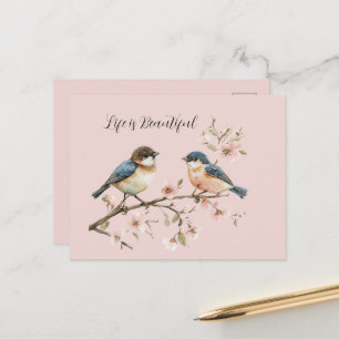 Blaue Vögel Kirschblüte  Postkarte