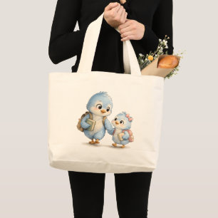 Blaue Vogel-Leinwand-Tasche Jumbo Stoffbeutel