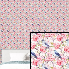 Blaue Vögel mit rosa Blume Tapete