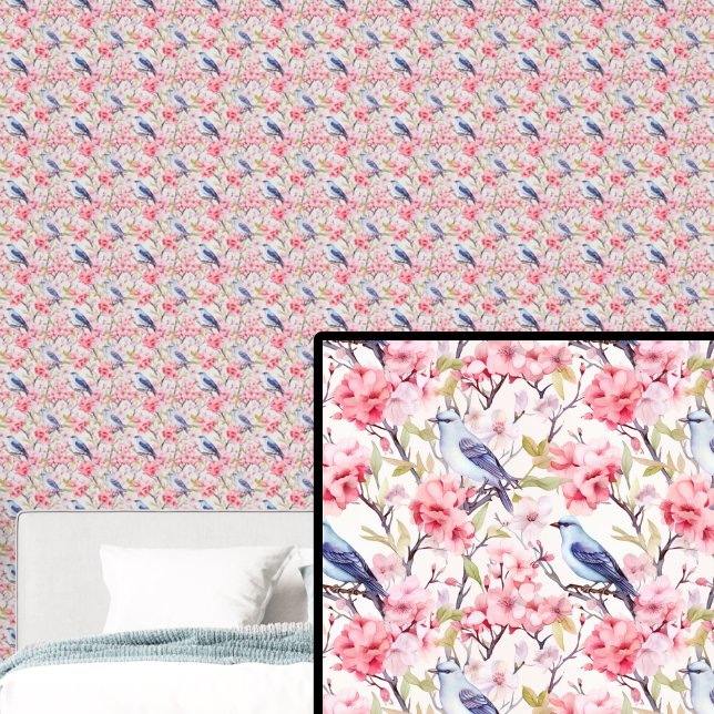 Blaue Vögel mit rosa Blume Tapete (Von Creator hochgeladen)