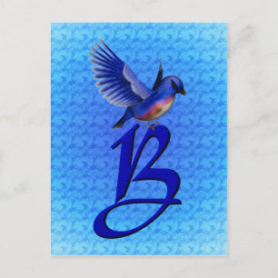 Blaue Vogel-Monogramm Anfangsbuchstabe B Elegant Postkarte