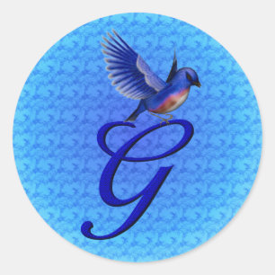Blaue Vogel-Monogramm Anfangsbuchstabe G Elegant Runder Aufkleber