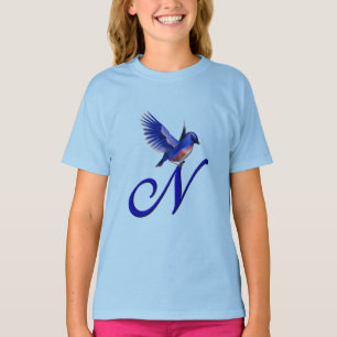 Blaue Vogel-Monogramm Anfangsbuchstabe N Elegant  T-Shirt