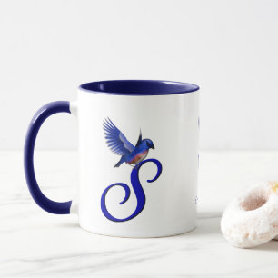 Blaue Vogel-Monogramm Anfangsbuchstabe S Elegant P Tasse