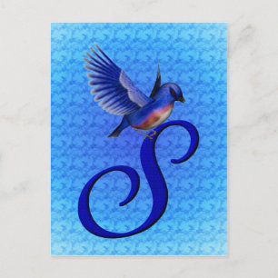 Blaue Vogel-Monogramm Anfangsbuchstabe S Elegant Postkarte
