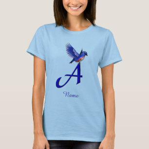 Blaue Vogel-Monogramm Initiale A Elegant Personali T-Shirt