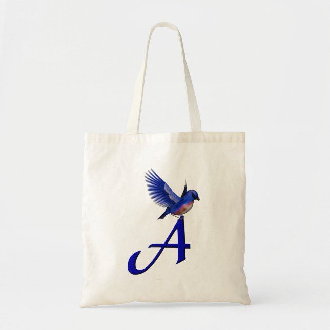 Blaue Vogel-Monogramm-Initiale A Tragetasche (Vorne)