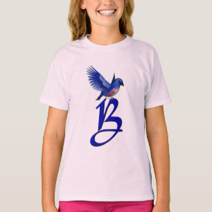Blaue Vogel-Monogramm Initiale B Elegant  T-Shirt
