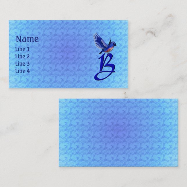 Blaue Vogel-Monogramm Initiale B Elegant Visitenkarte (Vorne/Hinten)