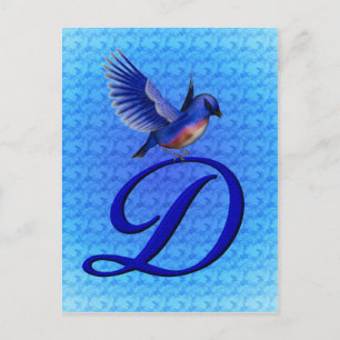 Blaue Vogel-Monogramm Initiale D Elegant Postkarte