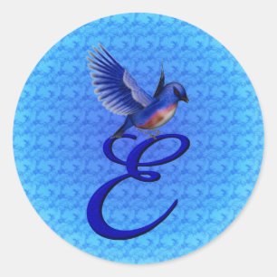 Blaue Vogel-Monogramm Initiale E Elegant Runder Aufkleber