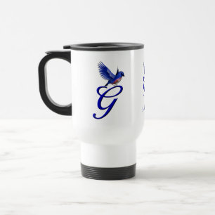 Blaue Vogel-Monogramm-Initiale G Elegant Personali Reisebecher