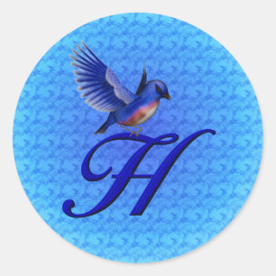 Blaue Vogel-Monogramm-Initiale H Elegant Runder Aufkleber