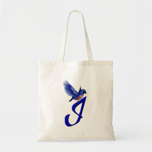 Blaue Vogel-Monogramm Initiale I Elegant Tragetasche