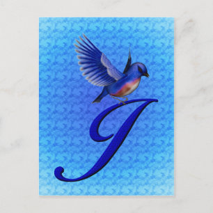 Blaue Vogel-Monogramm Initiale J Elegant Postkarte