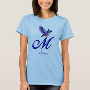 Blaue Vogel-Monogramm-Initiale M Elegant Personali T-Shirt