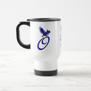 Blaue Vogel-Monogramm-Initiale O Elegant Personali Reisebecher