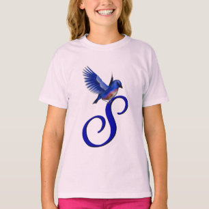 Blaue Vogel-Monogramm-Initiale S Elegant  T-Shirt