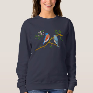 Blaue Vögel paaren dunkelblaues Sweatshirt