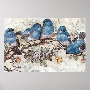 Blaue Vögel Poster