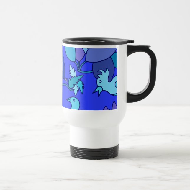 Blaue Vögel Reisebecher (Rechts)