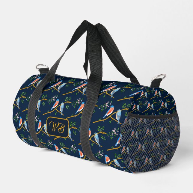 Blaue Vögel Reisetasche Dunkelblau Duffle Bag (Rechte Ecke)