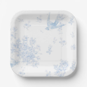 Blaue Vogel & Rosen Papierplatten Pappteller
