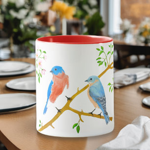 Blaue-Vögel Rot-Weiß-Tasse Tasse